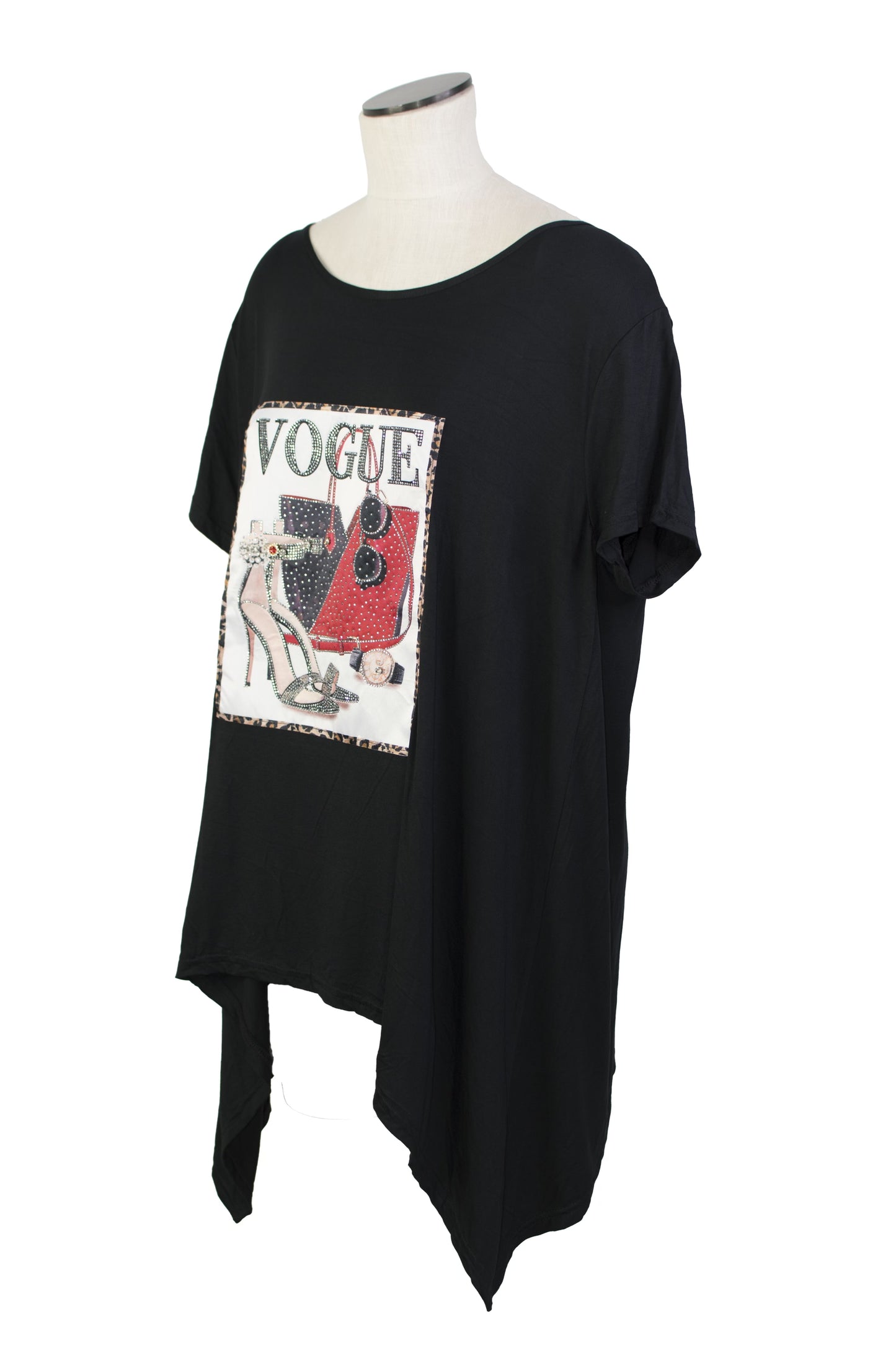 Woman’s Black Top - Vogue with Rhinestone High Heel & Purse Decal
