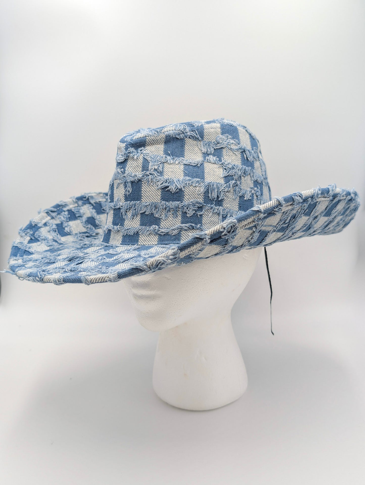 Denim Checkered Cowboy Hat