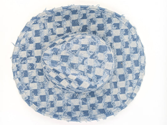 Denim Checkered Cowboy Hat