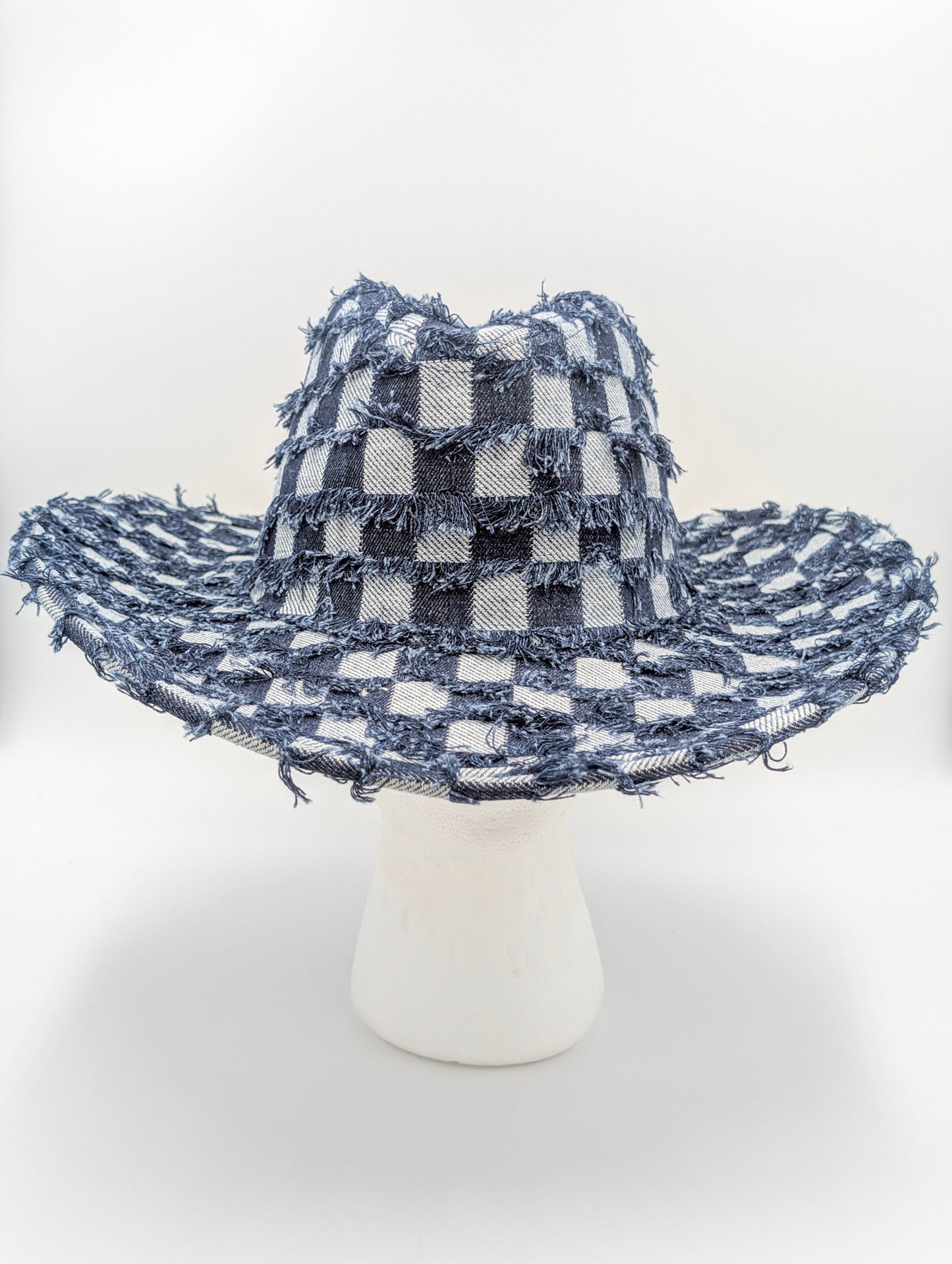 Denim Checkered Cowboy Hat