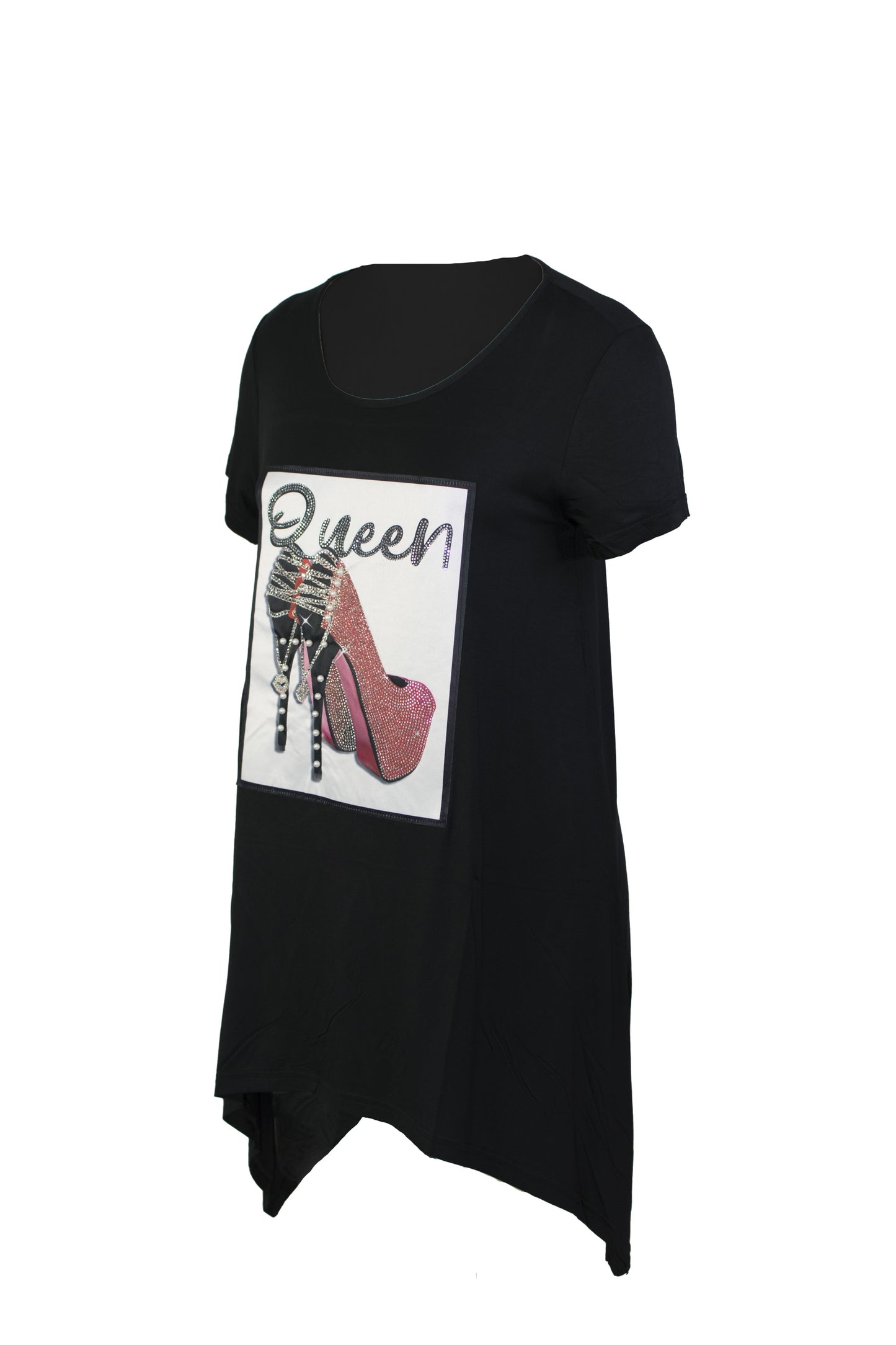 Woman’s Black Top with Beaded & Rhinestone High Heel Decal