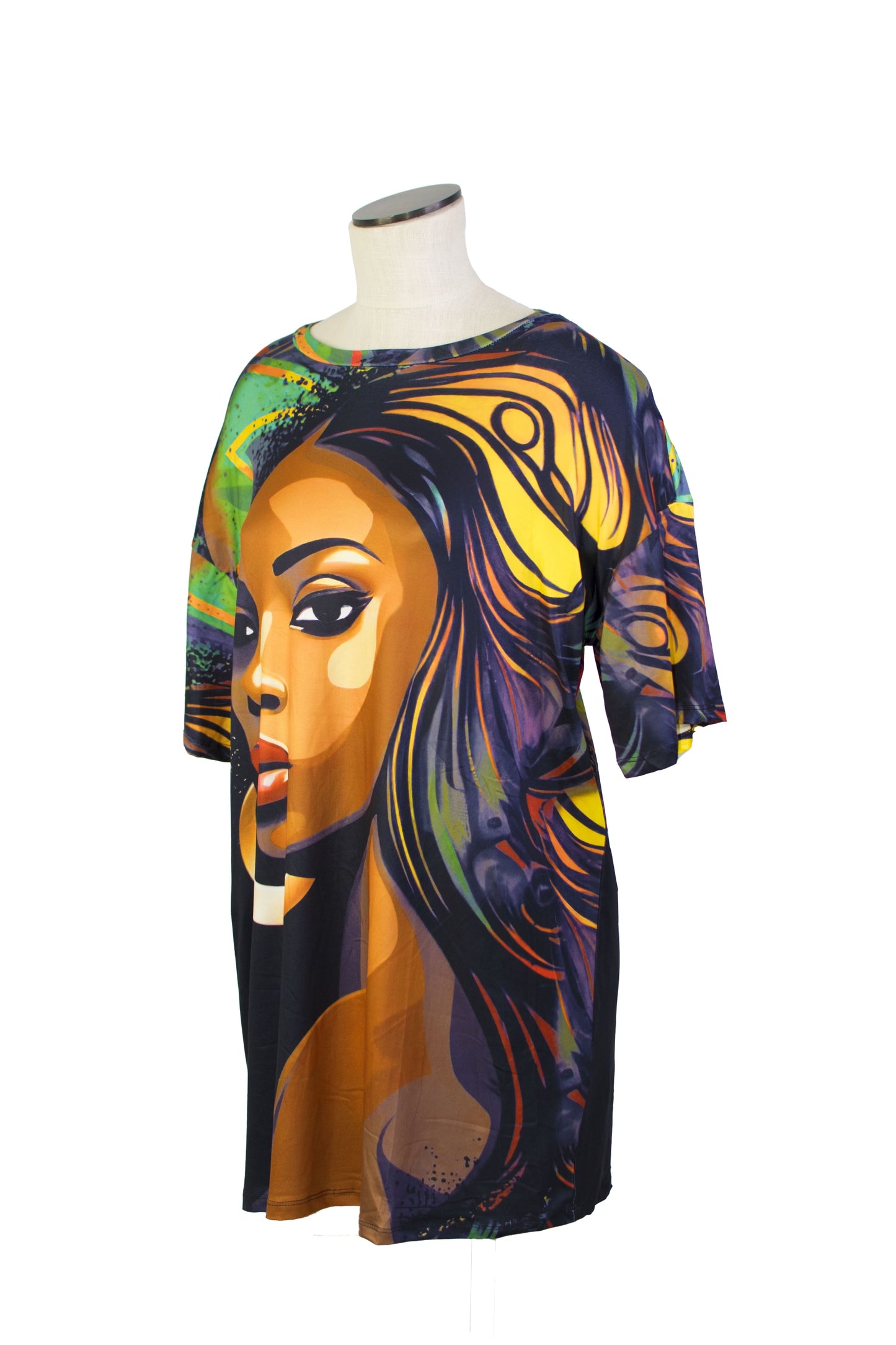 Multi-Colored African Print Mini Dress with Woman’s Face