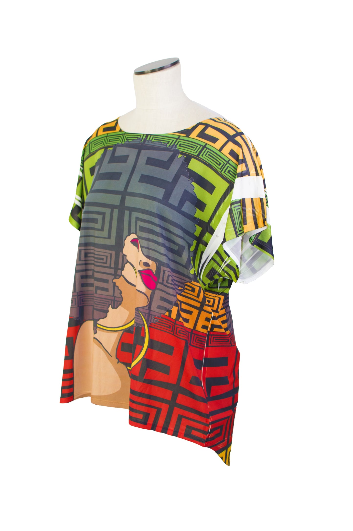 Multi-Color African Print Mini Dress with Women’s Face (Front & Back)