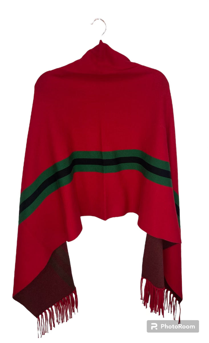 Red Cardigan Shawl with Fringes