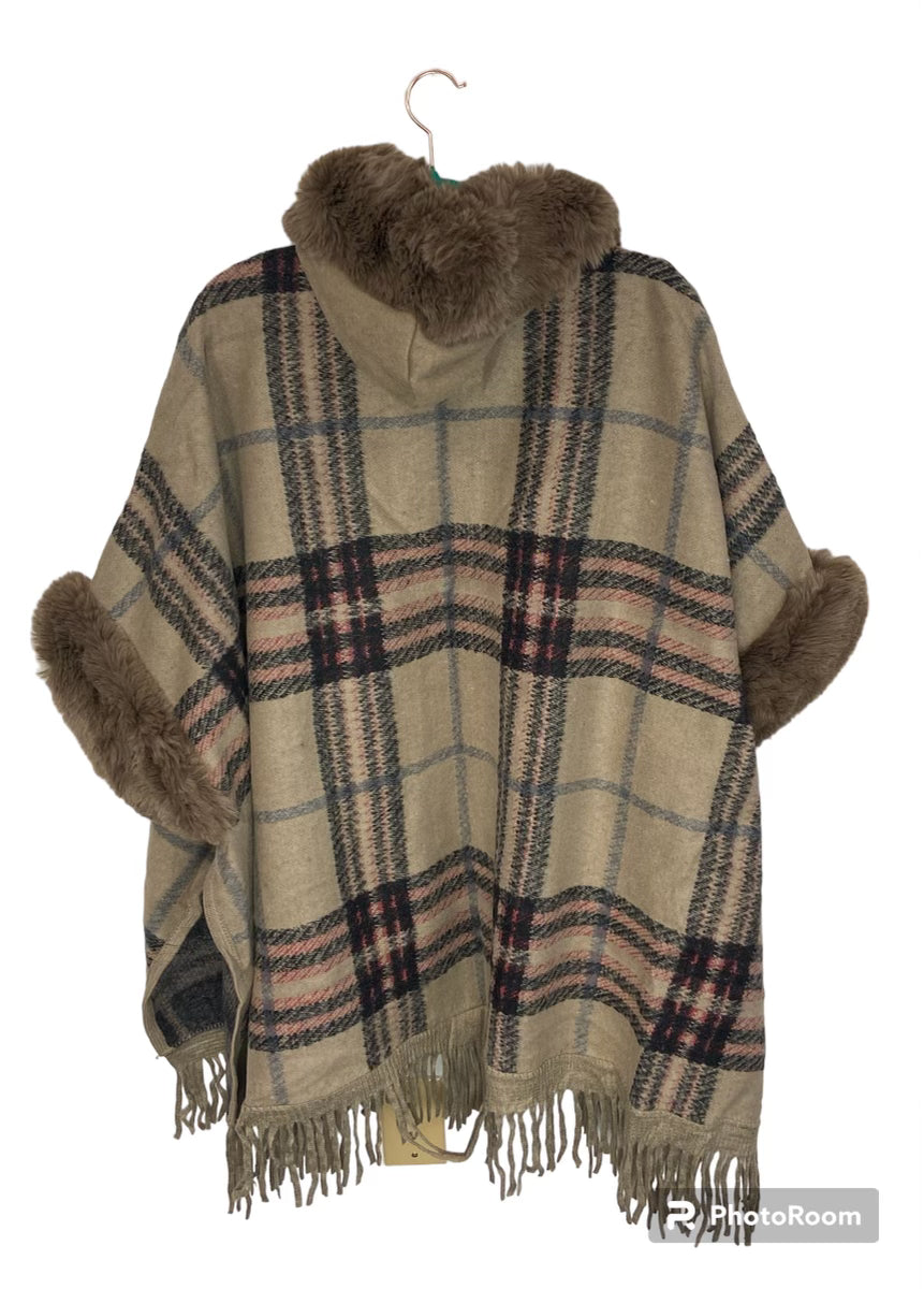 Pecan Brown/Taupe Cardigan Shawl with Fur