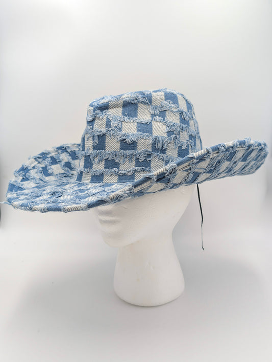 Denim Checkered Cowboy Hat