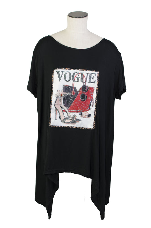 Woman’s Black Top - Vogue with Rhinestone High Heel & Purse Decal