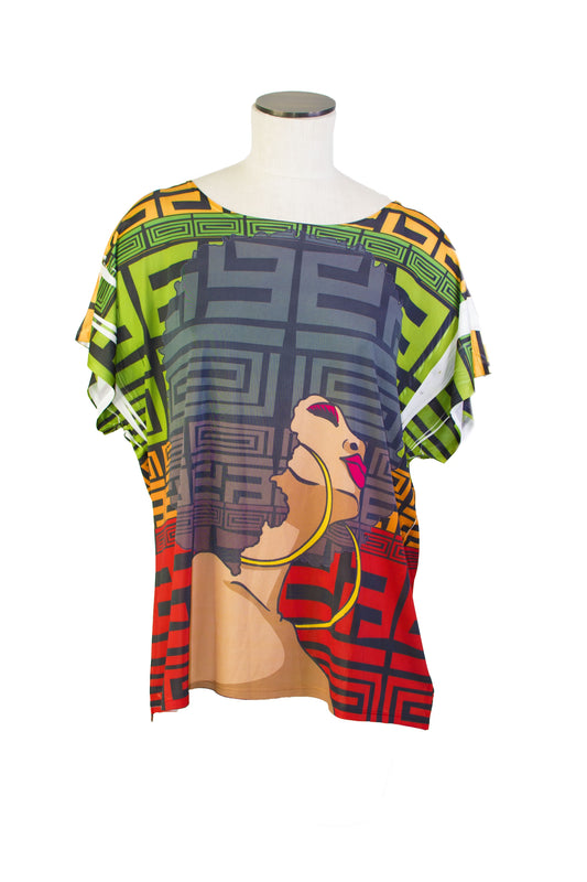 Multi-Color African Print Mini Dress with Women’s Face (Front & Back)