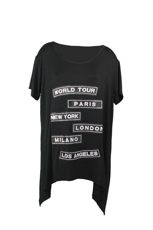 Woman’s Black Top - World Tour with Rhinestone Decal