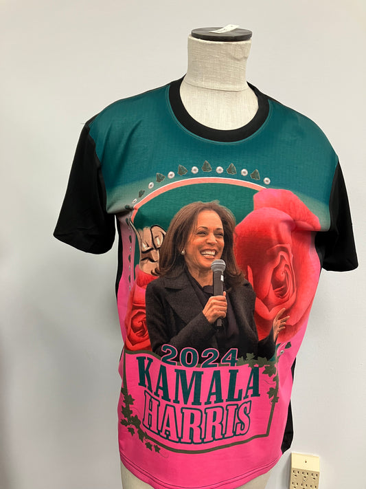 Kamala Harris Pink & Green Tshirt with Rose