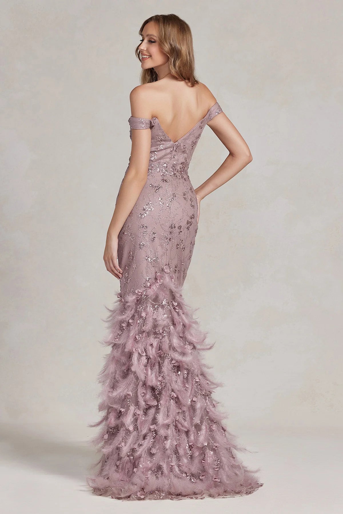 Shoulder Mermaid Feather Gown