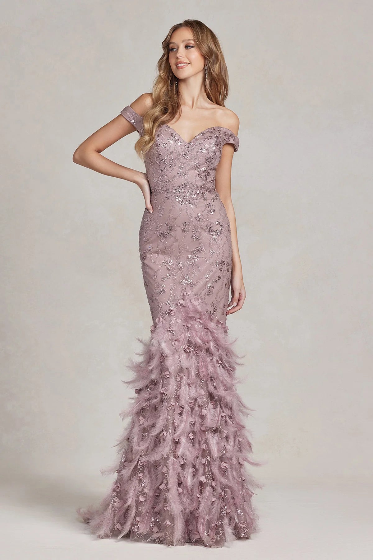 Shoulder Mermaid Feather Gown