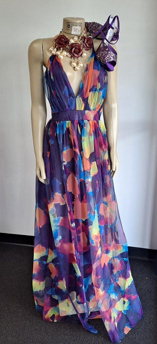 Purple print maxi dress