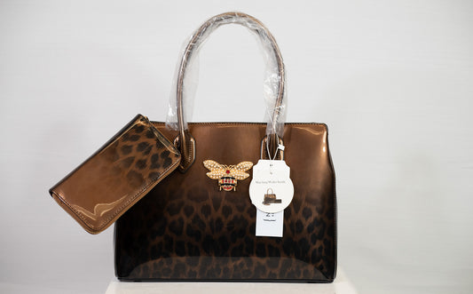 Bee Monogram Handbag - 2 Piece Set (Brown Leopard Print)