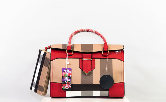 Plaid Print Satchel Handbag with Wallet