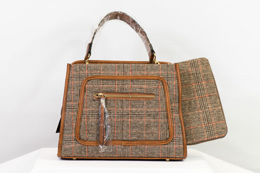 Plaid Suede Handbag with Wallet